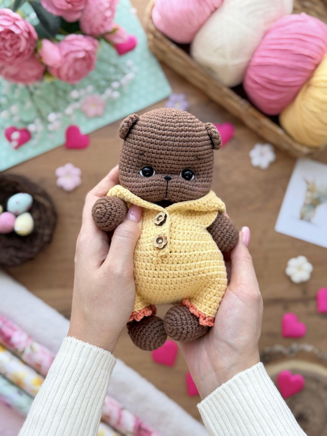 Bear in overalls Chick, Bunny and Goose Crochet Pattern