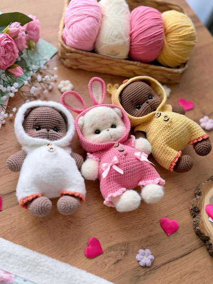 Bear in overalls Chick, Bunny and Goose Crochet Pattern