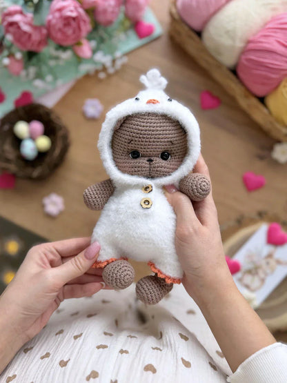 Bear in overalls Chick, Bunny and Goose Crochet Pattern