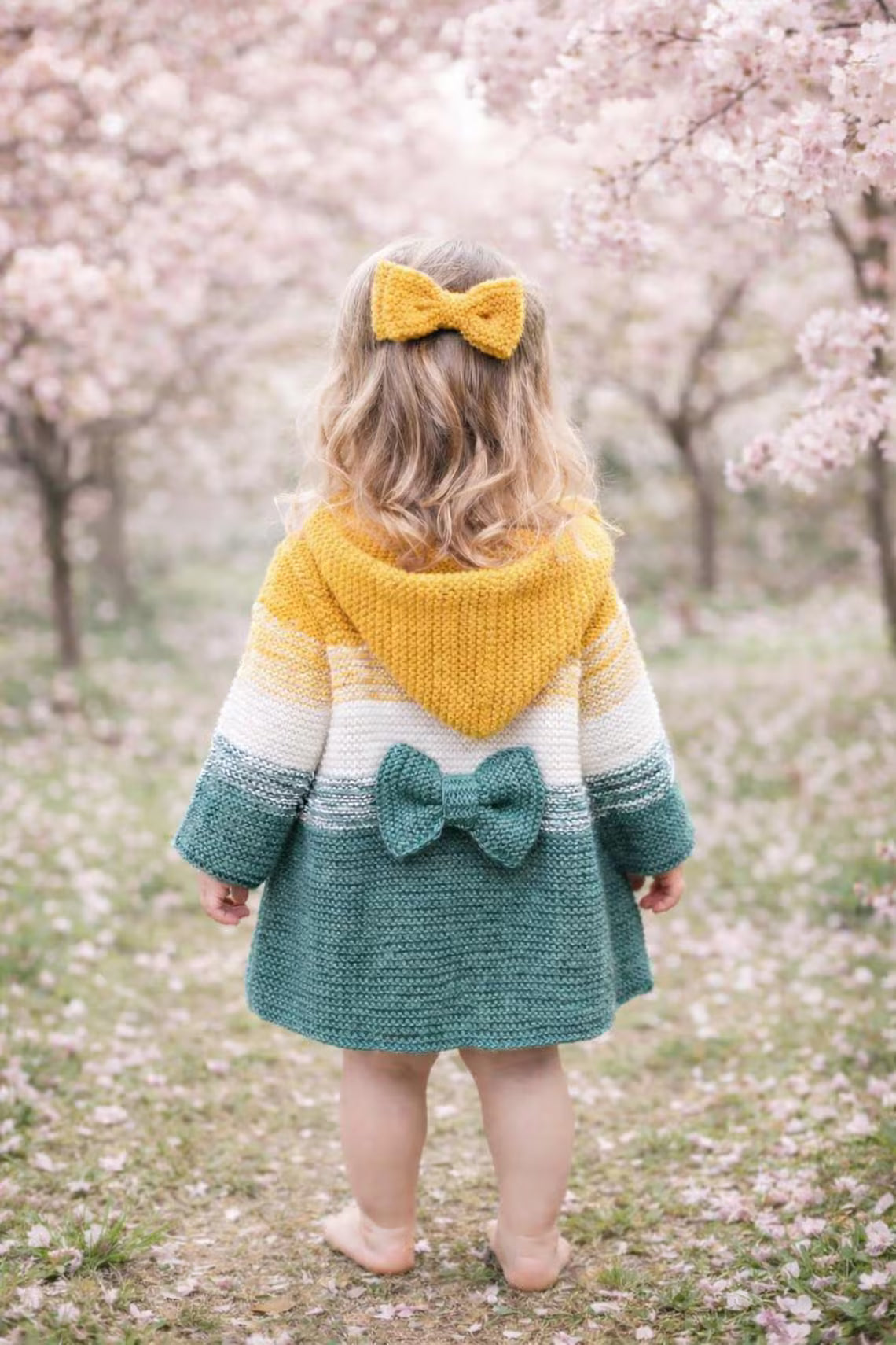 Baby Hoodie with Bow & Heart Buttons Knitting Pattern