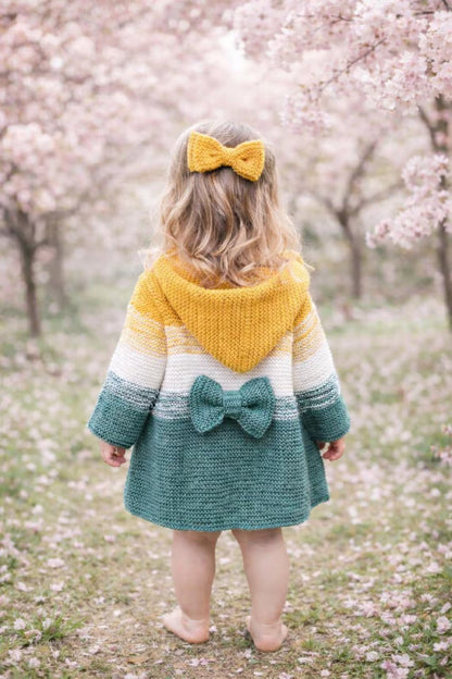 Baby Hoodie with Bow & Heart Buttons Knitting Pattern