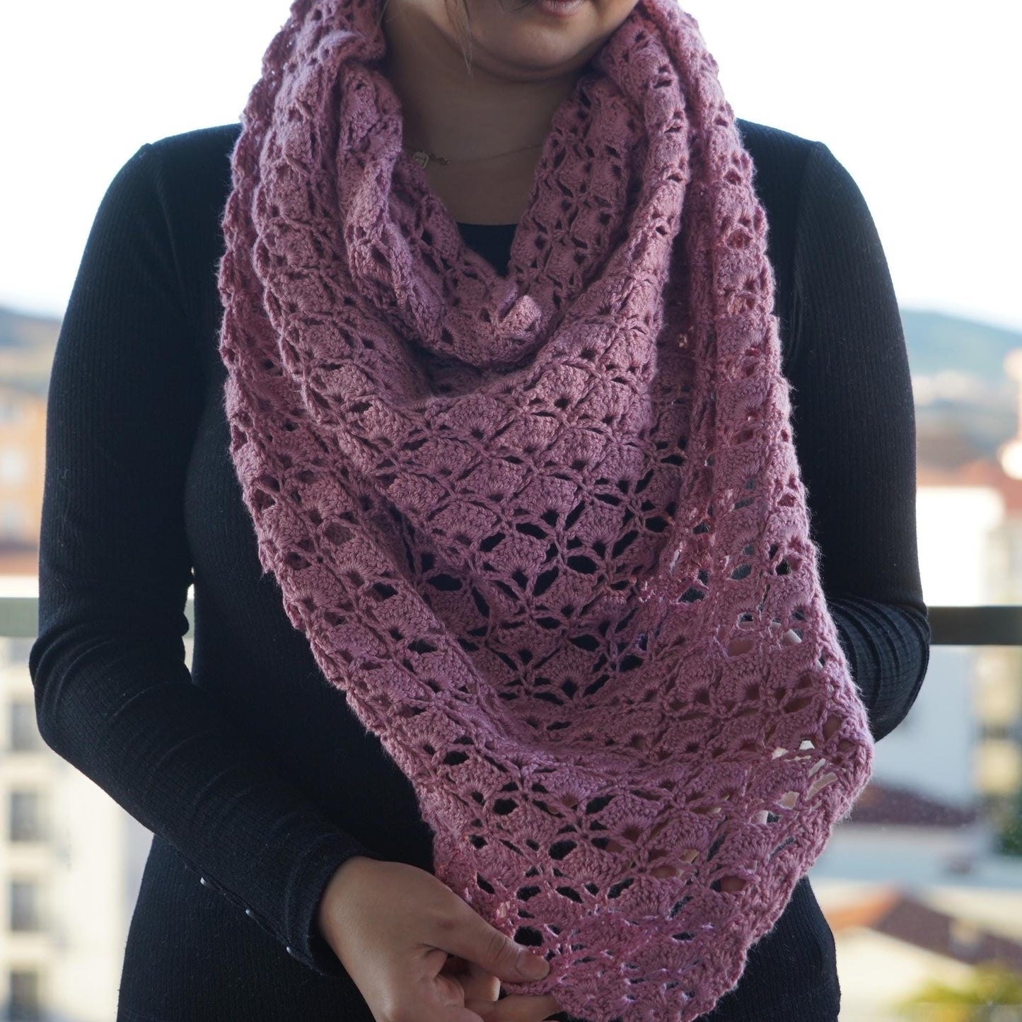 Easy Boho Lace Triangle Shawl Crochet Pattern