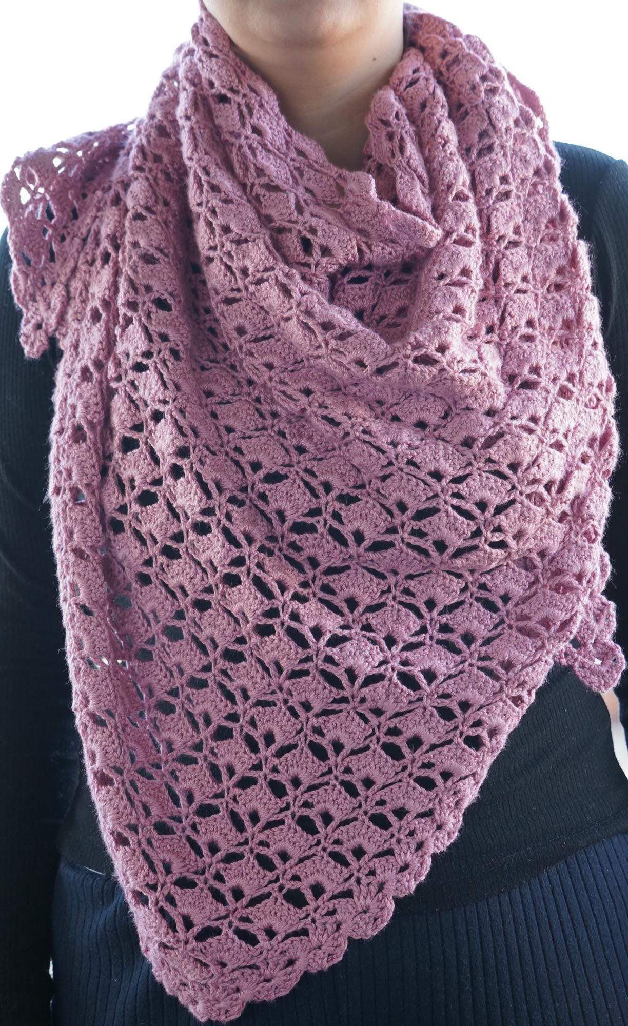 Easy Boho Lace Triangle Shawl Crochet Pattern