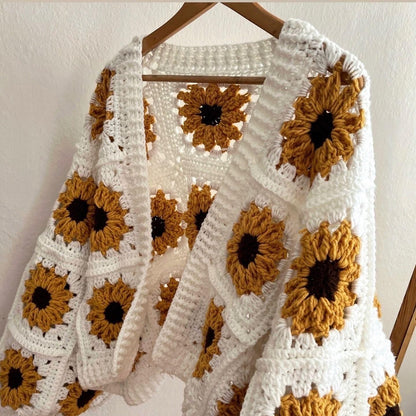 Sunflower Granny Square Cardigan Crochet Pattern