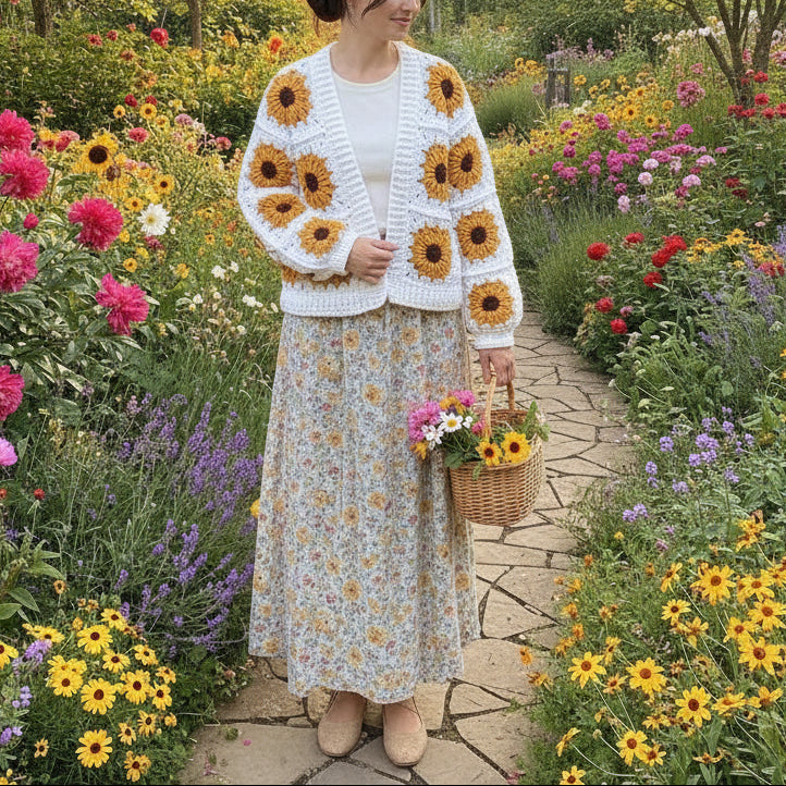 Sunflower Granny Square Cardigan Crochet Pattern