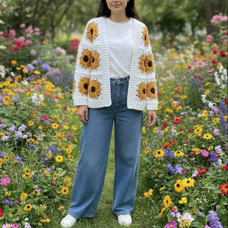 Sunflower Granny Square Cardigan Crochet Pattern