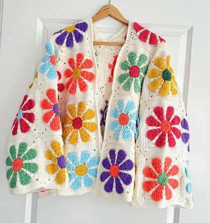 Vintage Daisy Granny Square Cardigan Crochet Pattern